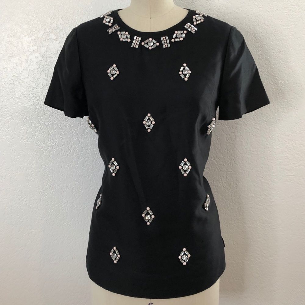 Tory Burch Black Embellished Silk Top 6